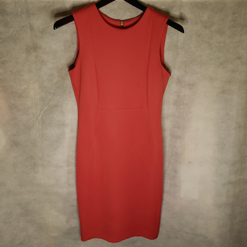 Calvin Klein Hour Glass Casual Cocktail Dress Bright Coral Size 6